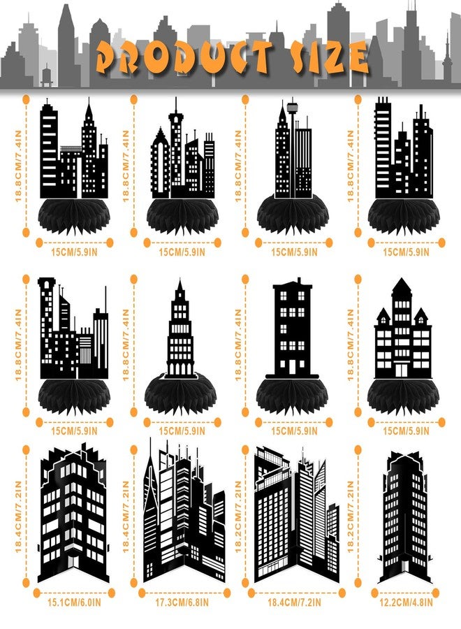 Pickmesh 12 Pieces Hero Party Decorations City Skyscraper Honeycomb Centerpieces Table Decorations Skyline Buildings Table Topper for Hero Birthday Skyscraper Party Supplies - Image 2